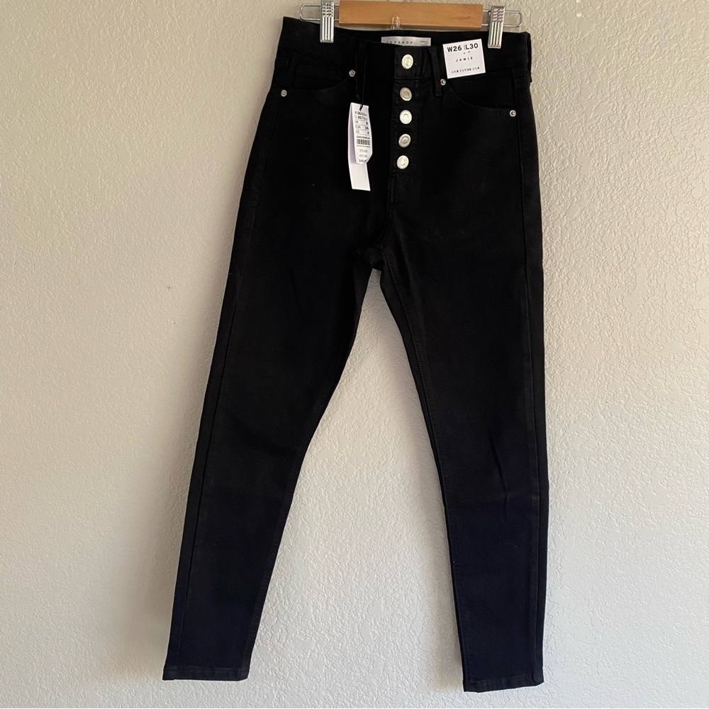 Topshop Jamie Button Fly Black Skinny Jeans 26x25